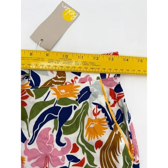 New Boden Pants Womens 6 Multicolor Floral Bird Print Elastic Waist Straight - Picture 7 of 10